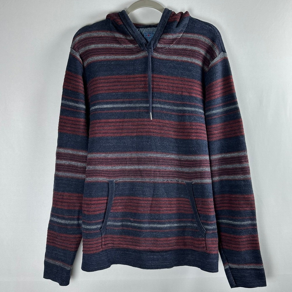 Lucky Brand True Indigo Baja Hoodie Men XL Blue Red Striped Surf Coastal Boho
